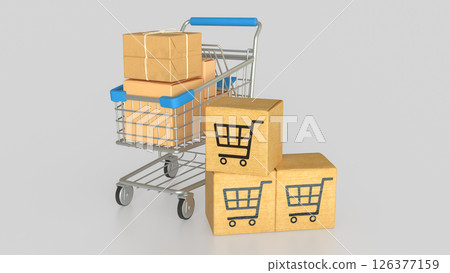 The Card Board and Shopping cart icon for Marketing concept 3d Rendering. 126377159
