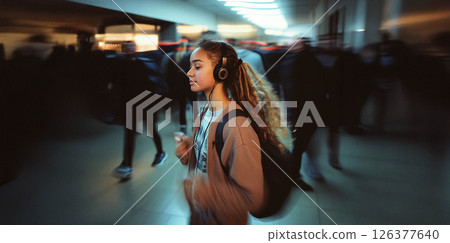 Vibrant Energy: A Group of 23 Year Old Students Enjoying Music with Motion Blur Effect. Generated image 126377640
