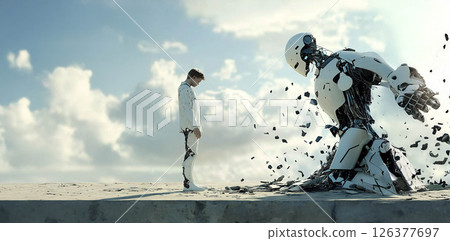 A man attempting to destroy modern technology and prevent the rise of robots and artificial intelligence. Generated image 126377697
