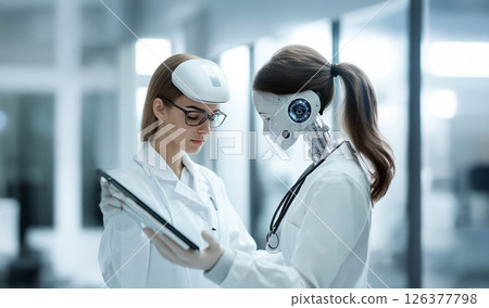 Doctor using artificial intelligence to analyze patient health data for accurate diagnosis. Generated image 126377798