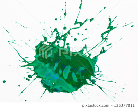 Green paint spot on paper, colorfull artistic image on white background 126377811