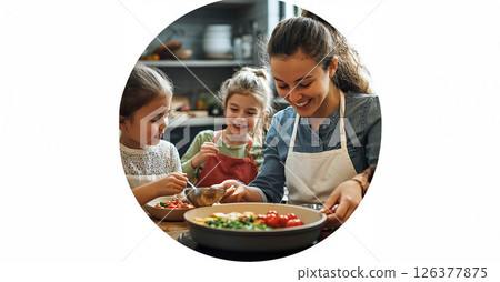 Children Enjoy Cooking and Learning Together in a Fun and Interactive Kitchen Class. Generated image Children Enjoy Cooking and Learning Together in a Fun and Interactive Kitchen Class. Generated image 126377875