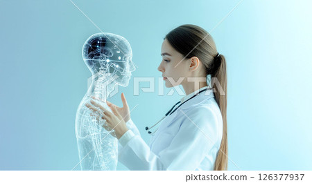 Doctor using artificial intelligence to analyze patient health data for accurate diagnosis. Generated image 126377937