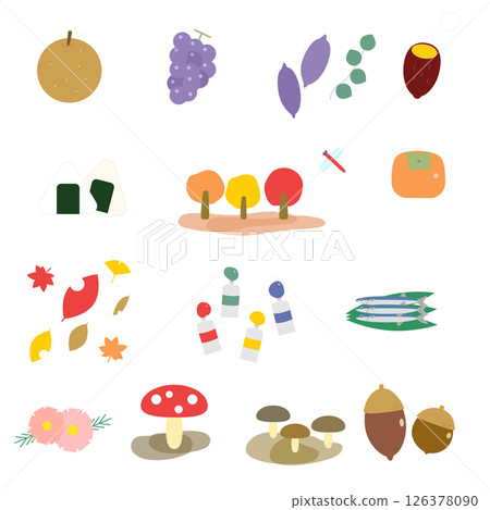 可愛的秋天插圖的集合 126378090