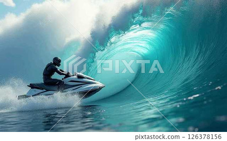 一名男子駕駛水上摩托車 126378156