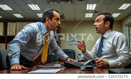 A quiet and noisy scene in the office that depicts the internal battles that everyone has at least once in their lives. 126378175