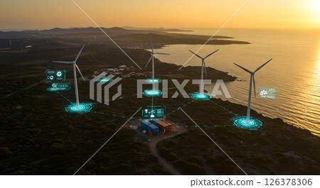 Wind that connects the future - The fusion of smart grid and wind power generation 2 AI-generated images 126378306