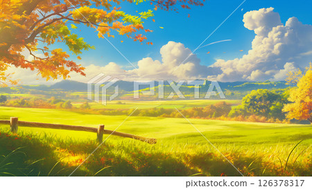 Deserted grassland landscape, anime style 126378317