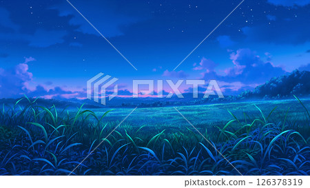 Night grassland landscape, anime style 126378319