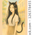 Woman with cat ears_Summer sunshine and street corner_Beige background 126378455