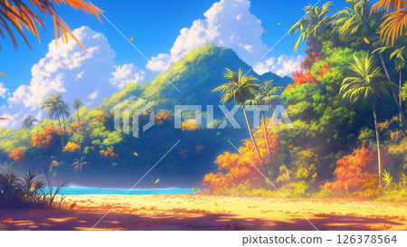 秋季島嶼風景,動漫風格 秋季島嶼風景,動漫風格 126378564