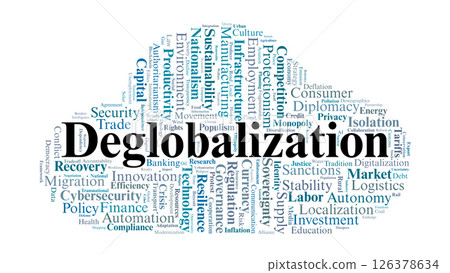 Deglobalization Word Cloud. Key Terms Highlighting the Shift from Global Integration to Localization Deglobalization Word Cloud. Key Terms Highlighting the Shift from Global Integration to Localization 126378634