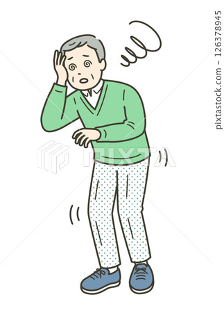 Illustration of an elderly man feeling dizzy and unsteady 126378945