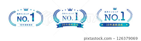 三個令人耳目一新的藍色月桂花環徽章 126379069