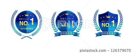 三種帶有清爽藍色桂冠的1號徽章 126379070