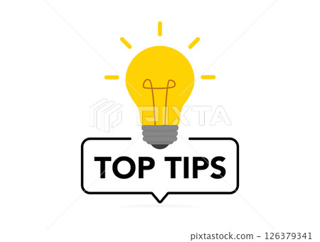 Top tips message bubble with light bulb emblem stock illustration Top tips message bubble with light bulb emblem stock illustration 126379341
