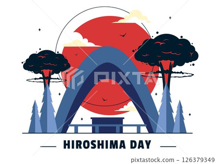 Hiroshima Day Vector Illustration on August 6, featuring a Peace Dove Symbolizing Peace and a Nuclear Explosion to Commemorate the Historical Event Hiroshima Day Vector Illustration on August 6, featuring a Peace Dove Symbolizing Peace and a Nuclear Explosion to Commemorate the Historical Event 126379349