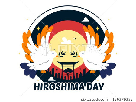 Hiroshima Day Vector Illustration on August 6, featuring a Peace Dove Symbolizing Peace and a Nuclear Explosion to Commemorate the Historical Event 126379352