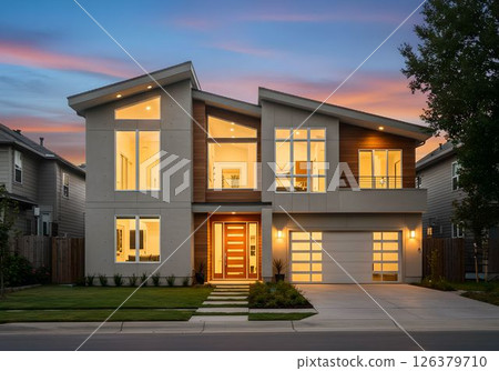 5. Modern design of mansions at dusk - AI-generated images 126379710