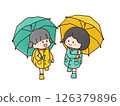孩子們在雨中撐著傘去上學 126379896