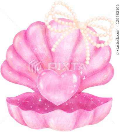 Pink Coquette Open Clam Sea Shell with Pearl Bow watercolour Pink Coquette Open Clam Sea Shell with Pearl Bow watercolour 126380106