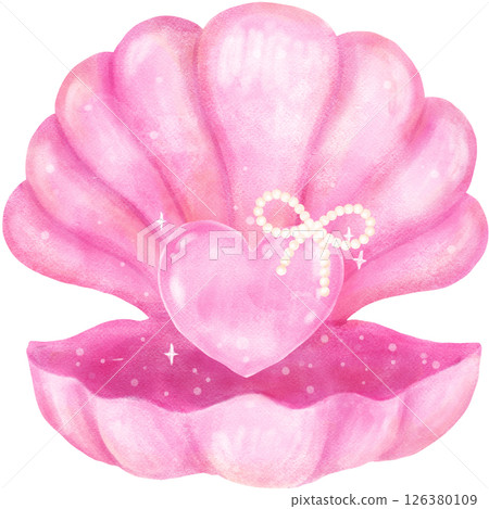 Pink Girly Open Clam Sea Shell with Pearl Bow watercolour Pink Girly Open Clam Sea Shell with Pearl Bow watercolour 126380109