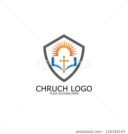 logo church.christian symbol,the bible and the cross of jesus christ-vector 126380143