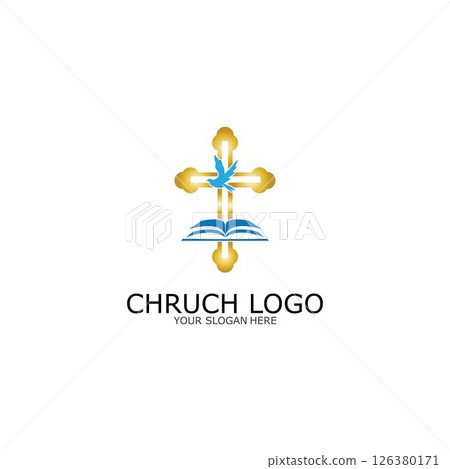 logo church.christian symbol,the bible and the cross of jesus christ-vector 126380171