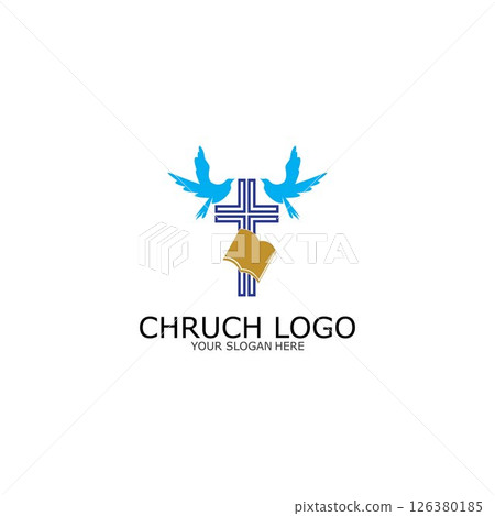 logo church.christian symbol,the bible and the cross of jesus christ-vector 126380185