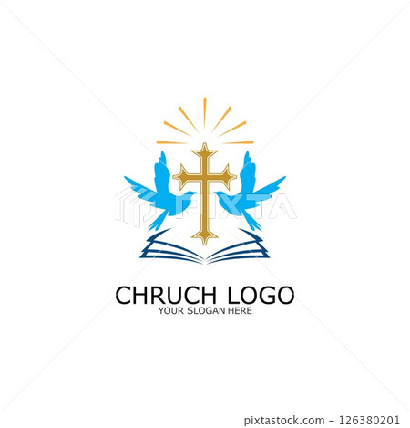 logo church.christian symbol,the bible and the cross of jesus christ-vector 126380201