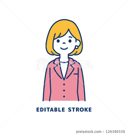 Vector illustration of a young female office worker wearing a suit_Line width can be edited 126380338