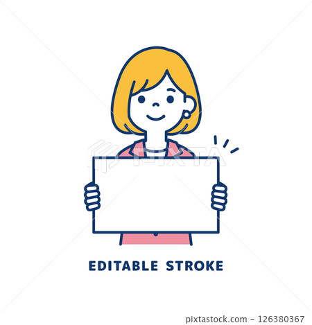 一位年輕女職員拿著留言板的向量插圖_線寬可編輯 126380367