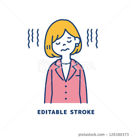 Vector illustration of a young female office worker feeling depressed_Line width can be edited 126380373