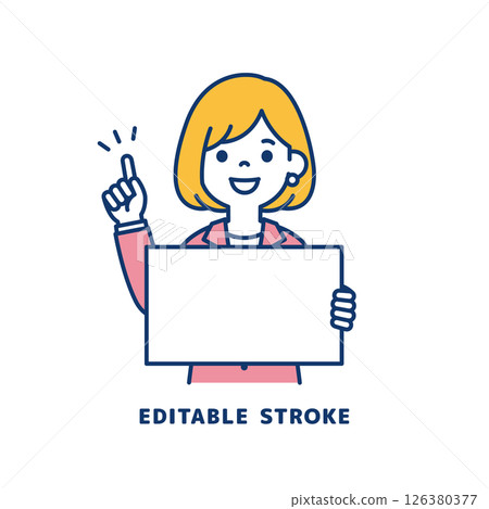 Vector illustration of a young female office worker holding a flip chart and explaining_Line width can be edited Vector illustration of a young female office worker holding a flip chart and explaining_Line width can be edited 126380377