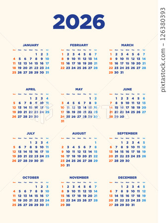 2026 vertical calendar 126380393