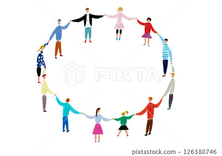Hand-drawn illustration: People holding hands in a circle Hand-drawn illustration: People holding hands in a circle 126380746
