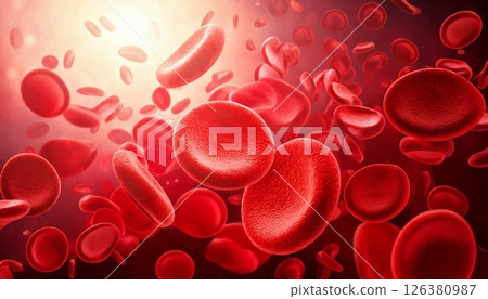 3D illustration of red blood cells moving inside blood vessels in the body Medical material 126380987