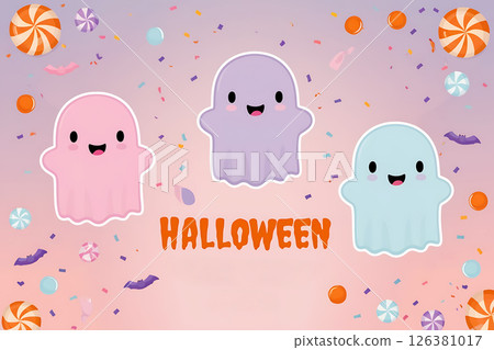 Cute ghost illustration in three colors Cute ghost illustration in three colors 126381017