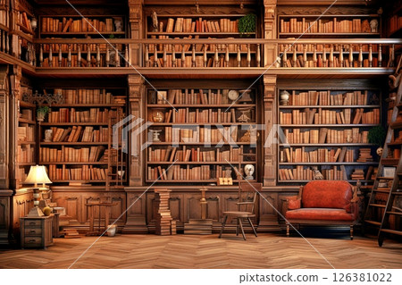 A library with old bookshelves 126381022