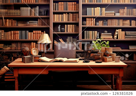 A library with old bookshelves 126381026