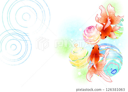Summer greetings, goldfish, yo-yo, ripples, Japanese style, cute, background, illustration, horizontal Summer greetings, goldfish, yo-yo, ripples, Japanese style, cute, background, illustration, horizontal 126381063