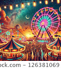 一個遊樂園的例證在晚上 126381069