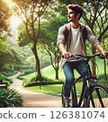 公園裡騎自行車的人 126381074