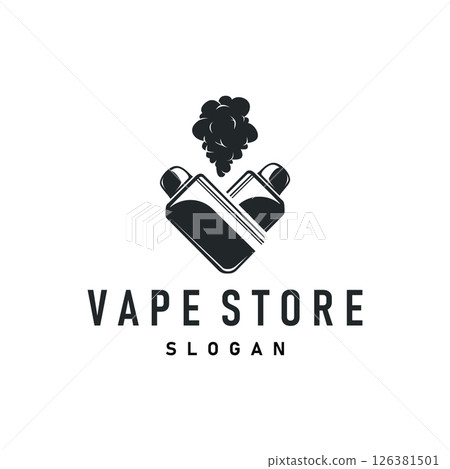 vape logo silhouette design simple vintage retro old concept vape accessories shop with smoke illustration template symbol brand business or product 126381501