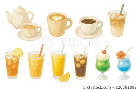 水彩飲料插圖集 |咖啡廳飲品、夏季菜單、SNS材料等各種商品 126381892