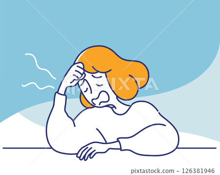 一位女士嘆了口氣，看起來很疲憊 126381946