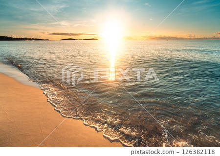 Beach in the morning and light on the waves, summer, tropical sea 126382118