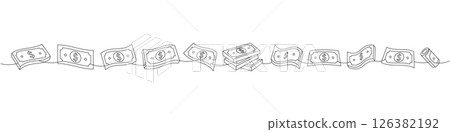 Paper bank notes one line continuous drawing. Money investment and finance. Vector illustration. 126382192