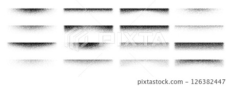 Noise grain edge shadows with gradient stipple dots for shade lines, vector frame borders. Edge shadows with noise grain effect of dotwork or brush grit and sand overlay for realistic edge shadows 126382447