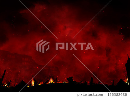 Red images of burning disasters and battlefields 126382686